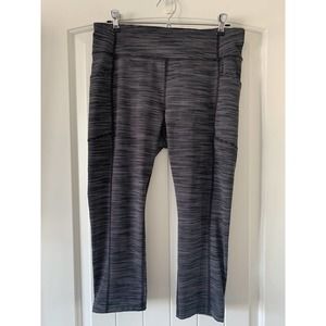 TEK GEAR Black Stripe Workout Yoga Athletic Crop Leggings Stretch Womens Large